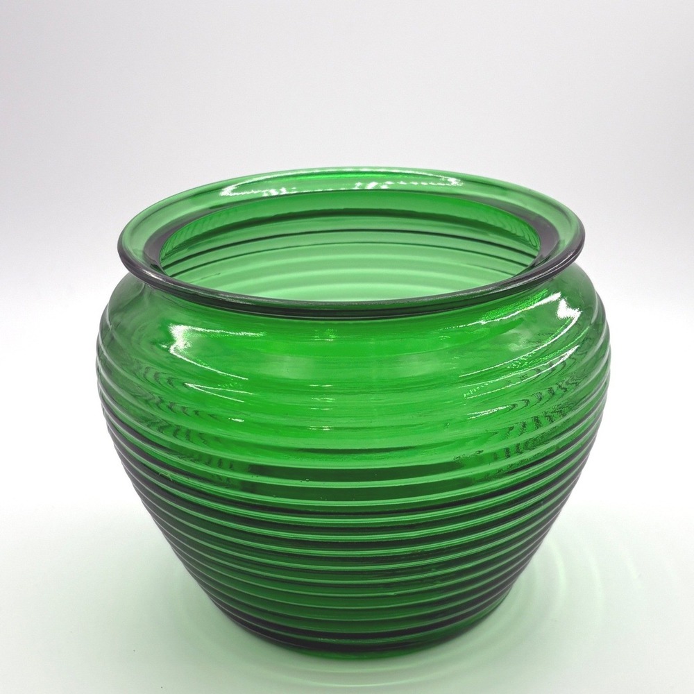 National Potteries Glass Planter 5" Green Ribbed Beehive MCM 1162 Cleveland OH